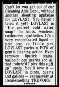 1975: LOVLAST ad from a store named TREVORS.